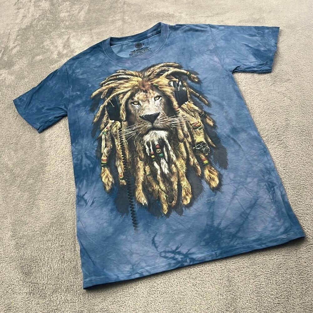 The Mountain S Blue Rasta Marley Lion Tie Dye 100% Cotton T‎ Shirt
